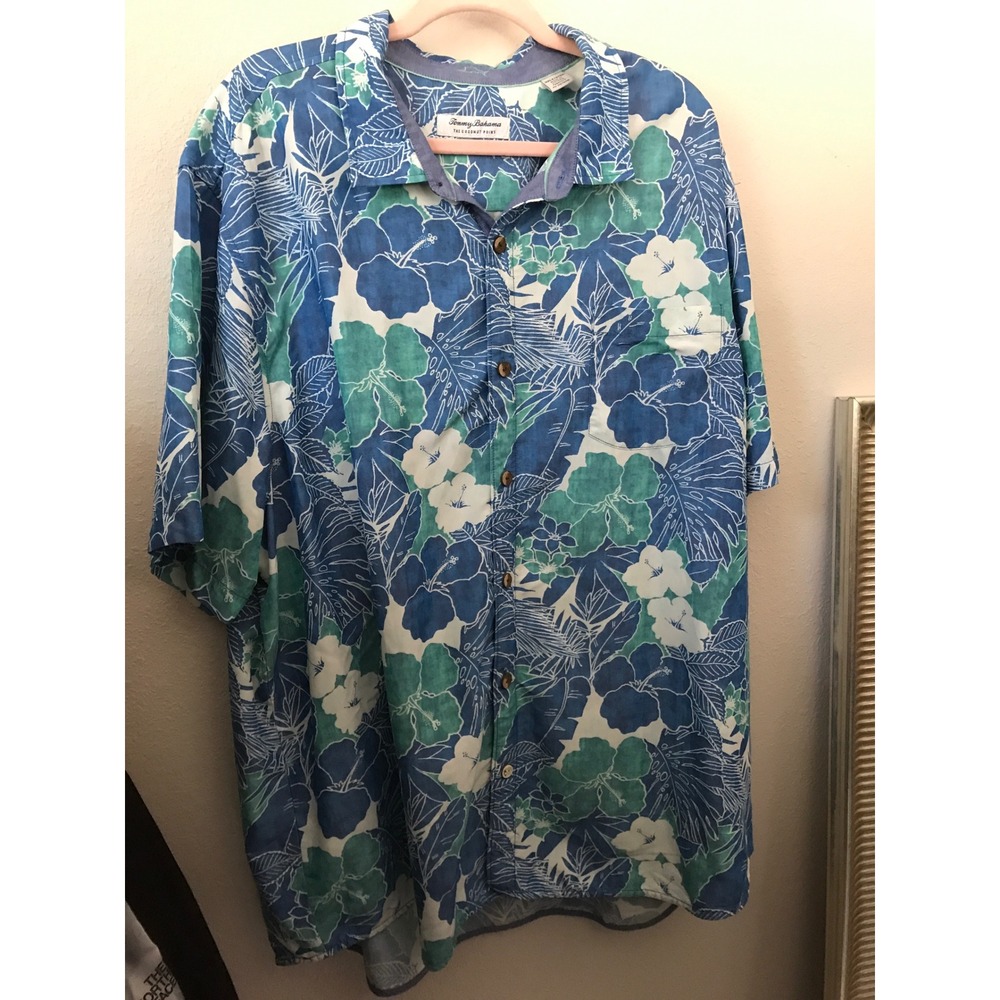 Tommy Bahama Coconut Point IslandZone Tropical Hibiscus Shirt Blue Green 3XLT